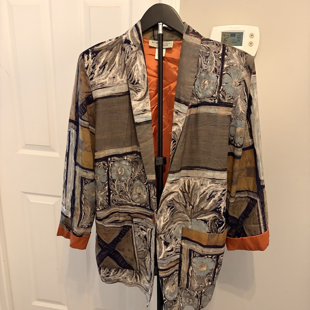 VTG 80s Kensington Square Blazer Art To Wear Mosaic Print Eclectic Maximalist
